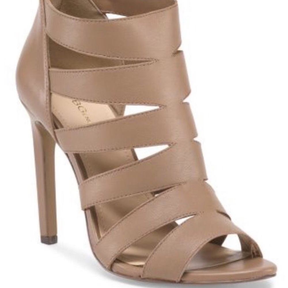 BCBGeneration Crosly taupe leather cutout heel 8.5